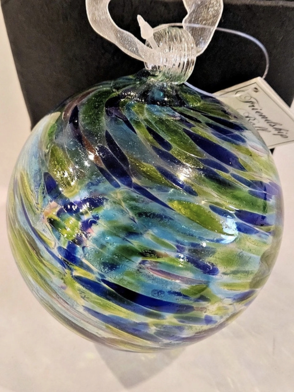 Giftcraft Hand Blown Glass Friendship Ball Ornament Blue & Green NWT
